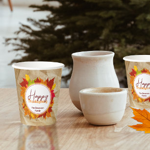 Fall Maple Leaves on Paper Texture Thanksgiving Cups