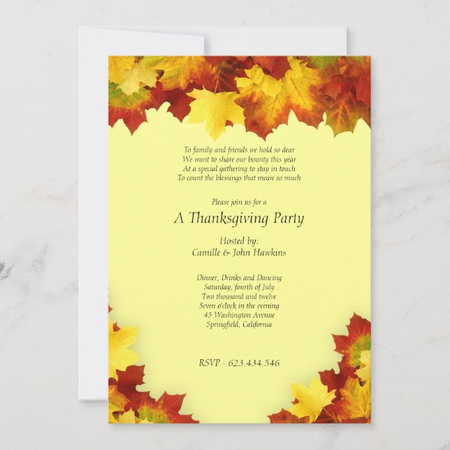 Fall Maple Leaves Thanksgiving Party Invitation (Front)