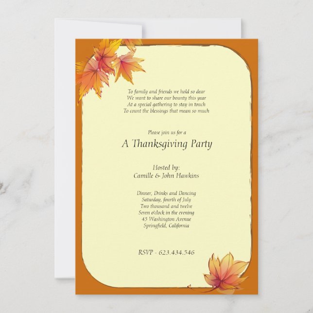 Fall Maple Leaves Thanksgiving Party Invitation (Front)