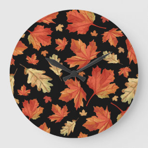 Fall Maple Leaves Thanksgiving Pattern Large Clock