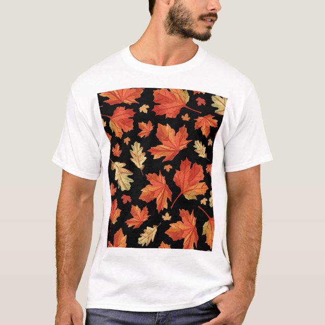 Fall Maple Leaves Thanksgiving Pattern T-Shirt (Front)