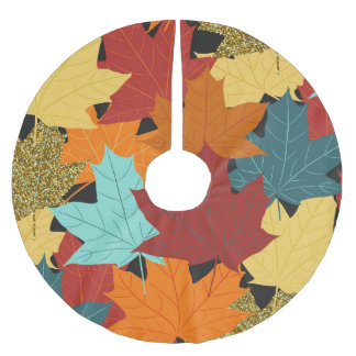 Fall Maple Leaves Vintage Illustration Brushed Polyester Tree Skirt