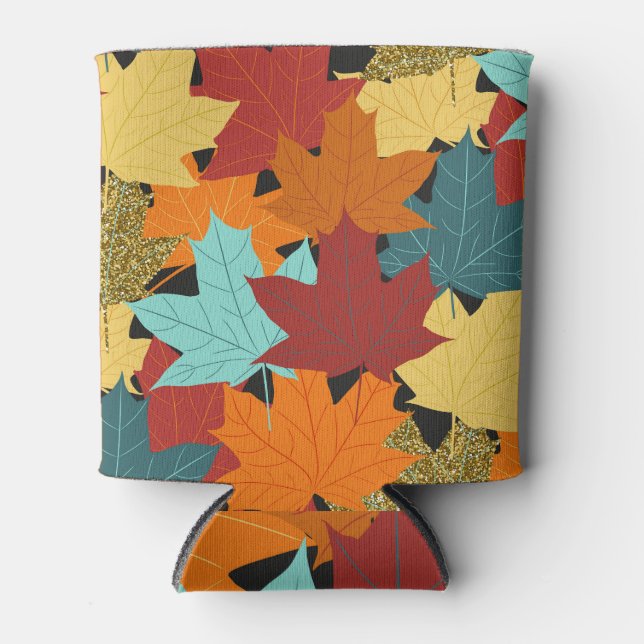 Fall Maple Leaves Vintage Illustration Can Cooler (Front)