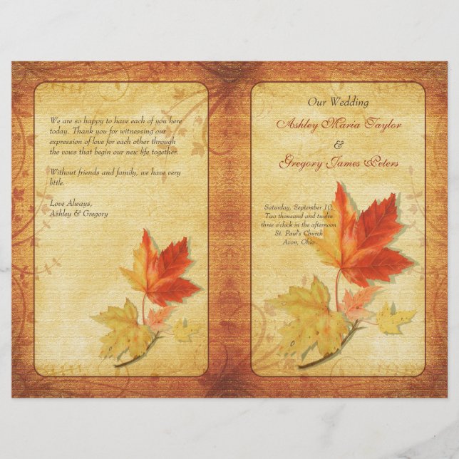 Fall Maple Leaves Wedding Program (Front)