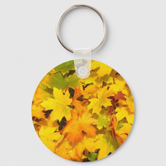 Fall Maple Leaves with Autumn Colours Key Ring (Front)