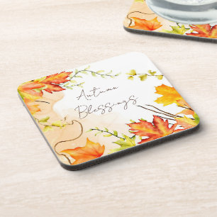 Fall maple leaves with custom text coaster