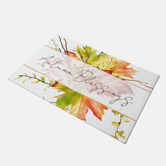 Fall maple leaves with custom text   doormat (Angled)