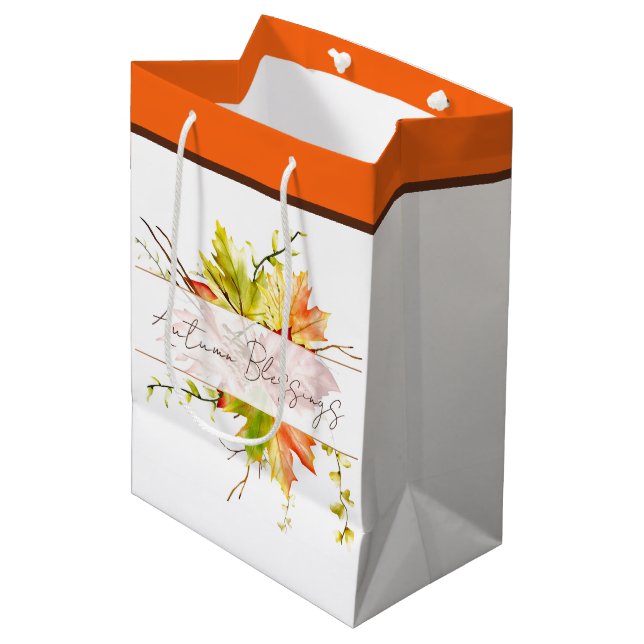 Fall maple leaves with custom text   medium gift bag (Front Angled)