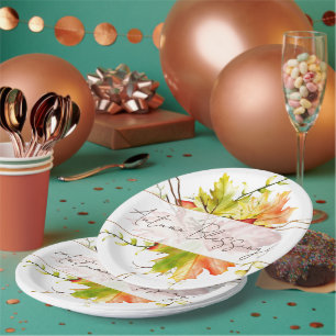 Fall maple leaves with custom text paper plate