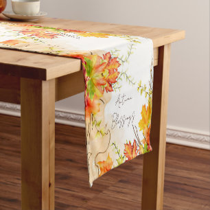 Fall maple leaves with custom text short table runner