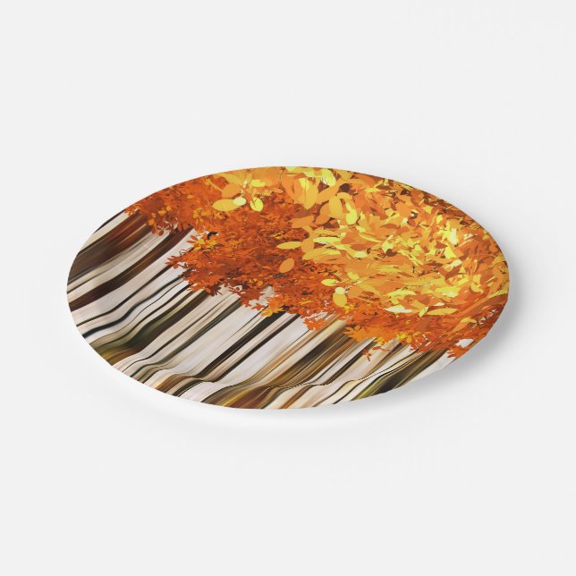 Fall maple tree forest autumn woods orange grey paper plate (Angled)