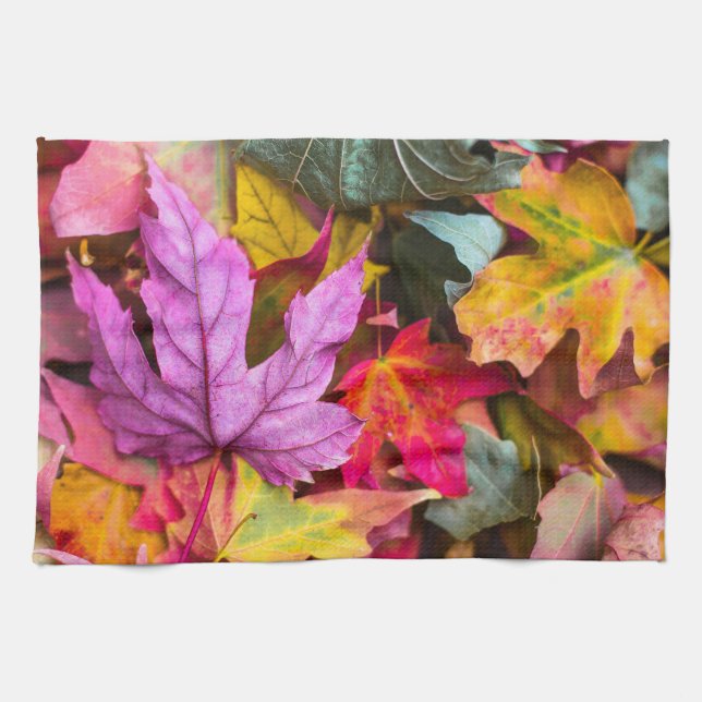 Fall maple tree leaves colourful autumn nature tea towel (Horizontal)