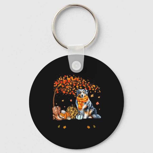 Fall Maple Tree Print Dog Lover Happy Thanksgiving Key Ring (Front)