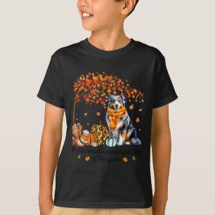 Fall Maple Tree Print Dog Lover Happy Thanksgiving T-Shirt