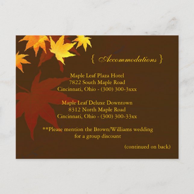 Fall Maple Wedding Accommodation Enclosure Postcard (Front)