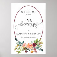 Fall marigold floral boho wedding welcome sign