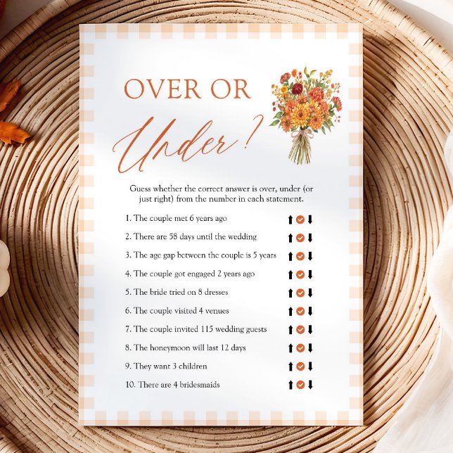 Fall Market Over or Under Bridal Shower Game Invitation (Fall Market Over or Under Bridal Shower Game)