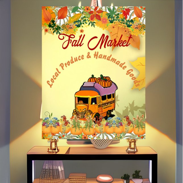 Fall Market Pumpkin Patch Farmhouse Harvest Truck Poster (Fall Market Poster)