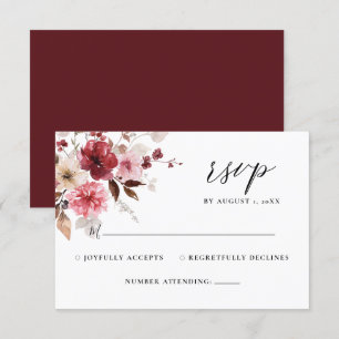Fall Maroon Blush Rustic Floral Wedding RSVP Card