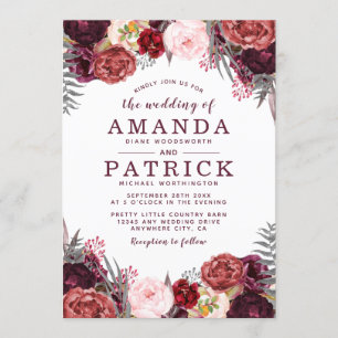 Fall Marsala Blush Peony Wedding Invitations