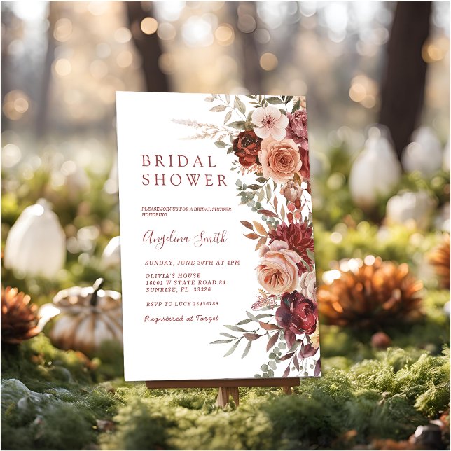 Fall Marsala Flower Bridal Shower  Invitation (Creator Uploaded)