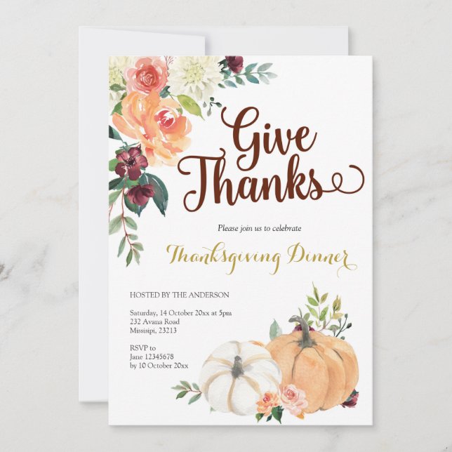 Fall Marsala Pumpkin Thanksgiving Dinner Invitation (Front)