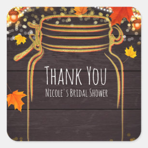 Fall Mason Jar Rustic Autumn Lights Favour Square Sticker