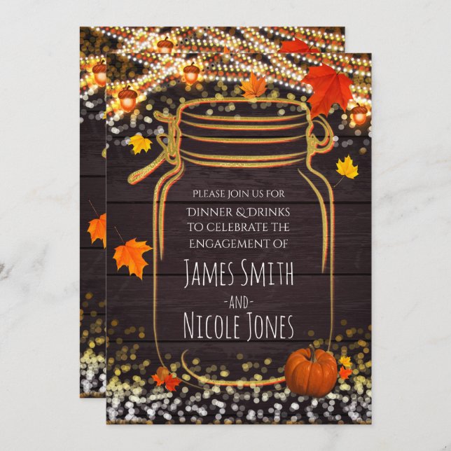 Fall Mason Jar Rustic Engagement Invitations (Front/Back)