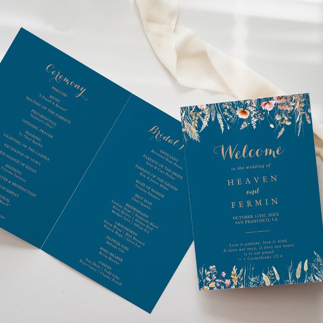 Fall Meadow Wild Floral Folded Wedding Programme (Creator Uploaded)