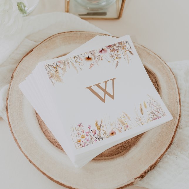 Fall Meadow Wild Floral Monogram Wedding  Napkin (Creator Uploaded)