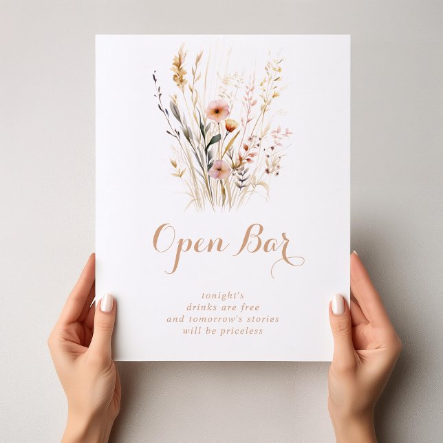 Fall Meadow Wild Floral Wedding Open Bar Sign (Creator Uploaded)