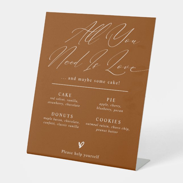 Fall Minimalist Wedding Dessert Bar Menu Sign (Front)