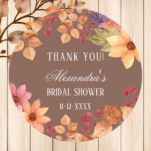 Fall Mocha Autumn Bridal Shower Thank You Classic Round Sticker