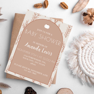 Fall Modern Cute Simple Pumpkin Baby Shower Invitation