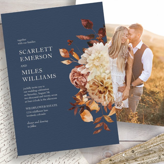 Fall Modern Navy Wedding Invitation (Navy Blue Fall Modern Navy Wedding Invitation
)