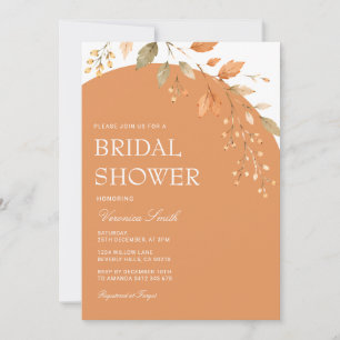 Fall Modern Orange Autumn Bridal Shower Floral Invitation