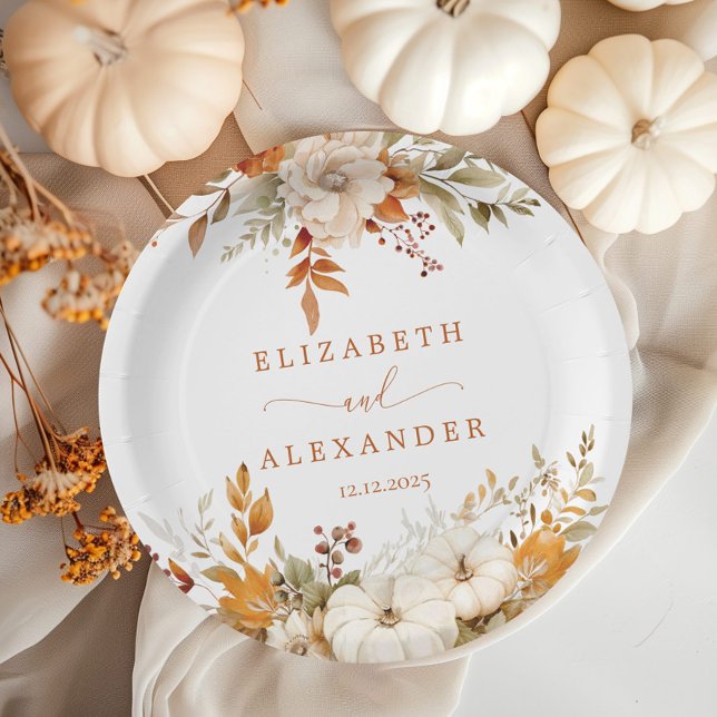 Fall Modern Rustic terracotta Wedding Paper Plate (Creator Uploaded)