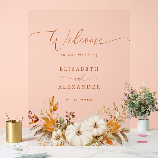 Fall Modern Wedding Burnt orange Welcome Acrylic Sign (Wedding)