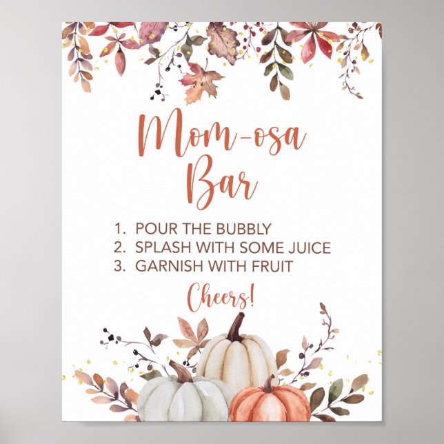 Fall Mom-osa Bar Baby Shower Sign Fall Pumpkins (Front)