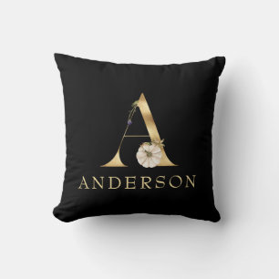 Fall Monogram A with Pumpkin Throw Pillow