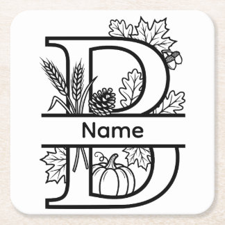 Fall Monogram "B" Square Paper Coaster