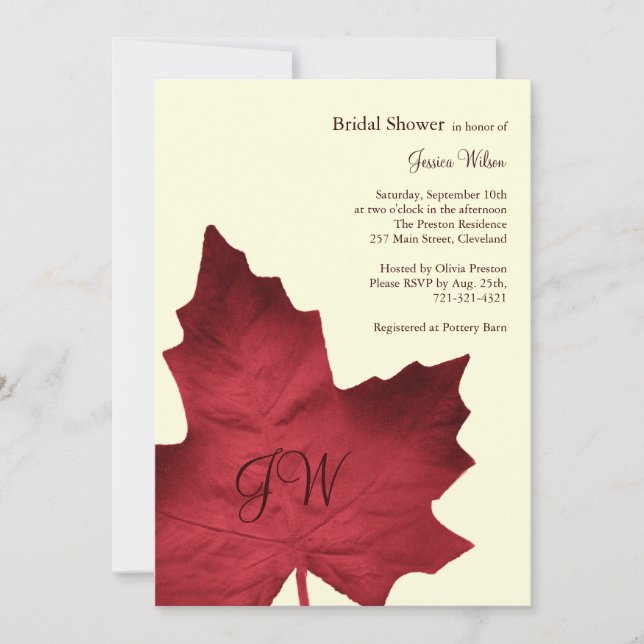 Fall Monogrammed Bridal Shower Invitation (red) (Front)