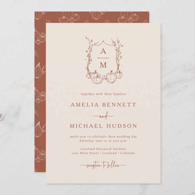 Fall Monogrammed Wedding Invitation (Front/Back)