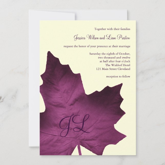 Fall Monogrammed Wedding Invitation (purple) (Front)