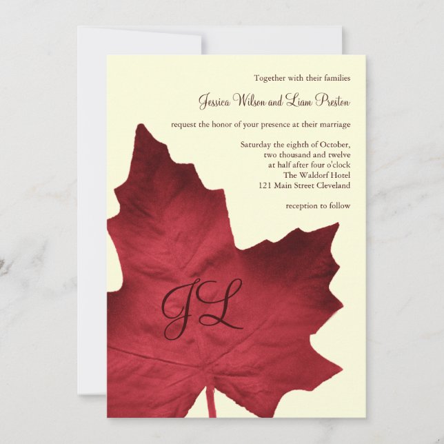 Fall Monogrammed Wedding Invitation (red) (Front)