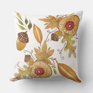 Fall Mood Acorn Oak Watercolor Art Cushion