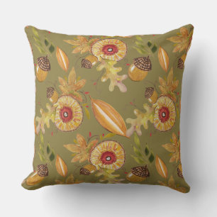 Fall Mood Acorn Oak Watercolor Art Cushion