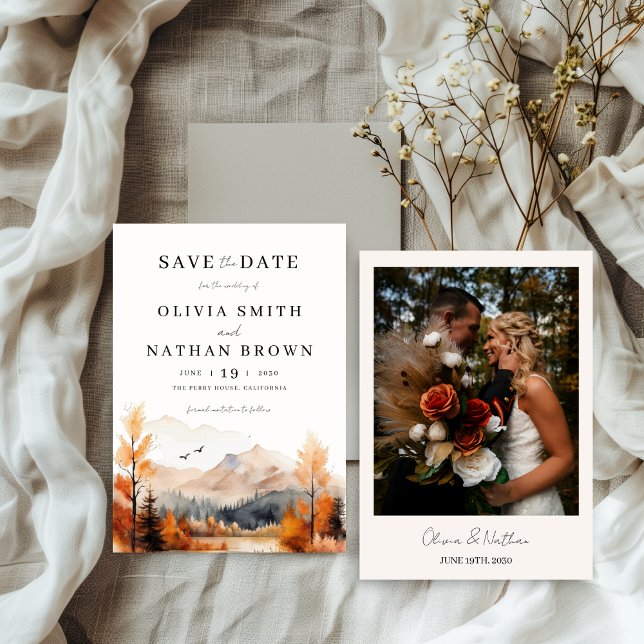 Fall Mountain Photo Wedding Save The Date (Creator Uploaded)