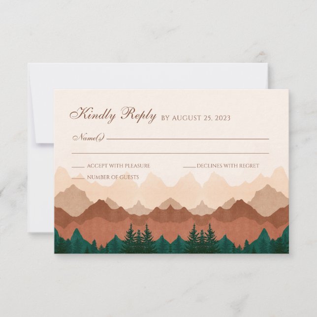Fall Mountain Terracotta Forest Wedding RSVP Card (Front)