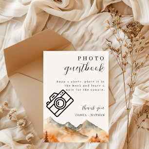 Fall Mountain Wedding Photo Guestbook Table Card
